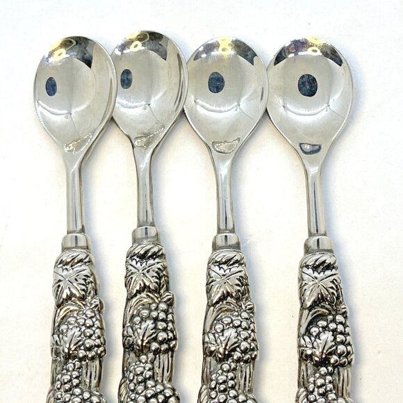 Four Stainless Steel Baby Spoons Grape & Leaf Design - Picture 6 of 12